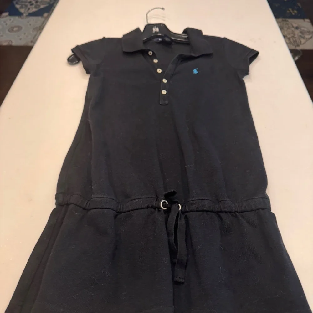 GIRLS POLO RALPH LAUREN DRESS Sz 7 BLACK COTTON BLUE HORSE BUTTON FRONT